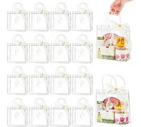 Socluer 24 Pack Clear PVC Gifts Bags with Handles, 20 x 20 x 8 cm Waterproof Bulk Present Bags with Ribbon, Personalised Gifts Bags Transparent Tote Shopping Wrap for Parties, Weddings, Baby Showers