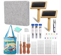 SOCNITC Needle Felting Kit Tools, 10"x 8" Felting Pad & Tools with 34Pcs Needles Wooden Wool Carders, Felt Supplies Include Hand Wool Carders Storage Bag for Beginners DIY Felting Craft
