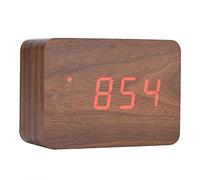 Socobeta Alarm Clock Digital Clock Wooden Electronic Clock with LED Temperature Display Bedside Clock with Sounds Control,Brown Wood + Red Light