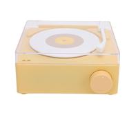 Socobeta Compact Wireless Turntable Speaker Alarm Clock, Vintage Record Player Aesthetic (Yellow)