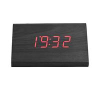 Socobeta Digital Alarm Clock Wooden Electronic LED Triangle Display Time Temperature with Voice Control for Home Bedroom Office(Black wood + red light)