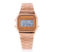 Socobeta Digital LED Watch Digital Wristwatch Timepiece Stainless Steel Strap with Back Light 12/24H Display Date Week Alarm 30m for Men Women Unisex (Rose Golden)