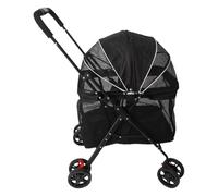 Socobeta Foldable Breathable Dog Stroller with Canopy Detachable Tray for Medium Large Dogs, Compact Pet Jogger Cart for Fresh Air Circulation, 70CM Cabin Space (Black)