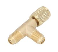Socobeta Quick Coupler Tee Adapter with Valve Core Brass 1/4in SAE for R22 R12 R134 HVAC Refrigerant Gauge Access