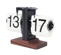 Socobeta Retro Flip Down Clock Stylish Minimalism Design for Living Room Bedroom Office 304 Stainless Steel Black Walnut 14cm (Black Shelf White Page)