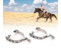 Socobeta Stainless Steel Exquisite Pattern Horse Boot Spurs for Equestrian Competition, Silver Spurs with Gears for Horse Training, 2PCS 3.35x3.15inch for Ranch Farm