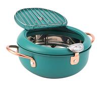 Socobeta Tempura Covered Deep Fryer, 2L Japanese Stainless Steel Deep Frying Pot Cooking with Temperature Meter Household for Induction Cooker Kitchen Utensils Deep Green