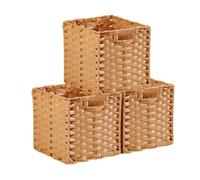 SOCOHOME Cube Storage Box,25x25x25cm Faux Rattan Storage Basket for Toy Clothes Shelf Nursery Closet Waterproof, Non-Mouldy(Beige, 3 Pack)