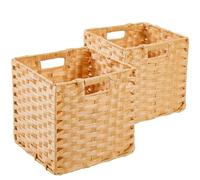 SOCOHOME Cube Storage Box,25x25x25cm Faux Rattan Storage Basket for Toy Clothes Shelf Nursery Closet Waterproof, Non-Mouldy(Beige, 2 Pack)