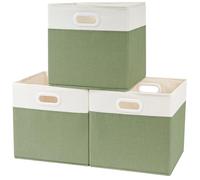 SOCOHOME Fabirc Cube Storage Boxes,25x25x25cm Foldable Storage Baskets for Toys Nursery Closet(Green/White, Set of 3)