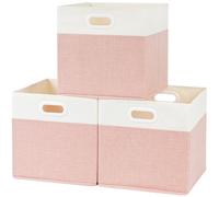SOCOHOME Fabirc Cube Storage Boxes, 25x25x25cm Foldable Storage Baskets for Toys Nursery Closet(Pink/White, Set of 3)