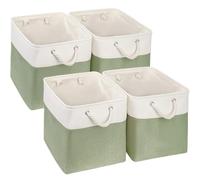 SOCOHOME Fabric Cube Storage Boxes,25x25x25cm Canvas Storage Baskets for Nursery Closet Toys Shelf(Green/White, Set of 4)
