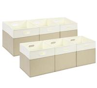 SOCOHOME Fabric Cube Storage Boxes 25x25x25cm, Foldable Organizer Baskets for Toys, Nursery & Closet(Light khaki/white, Set of 6)
