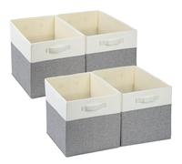 SOCOHOME Fabric Cube Storage Boxes,25x25x25cm Foldable Storage Baskets for Organizing Clothes Shelf Nursery Closet(Grey/White, Set of 4)