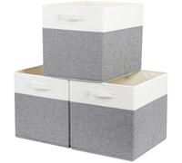SOCOHOME Fabric Cube Storage Boxes,25x25x25cm Foldable Storage Baskets for Organizing Clothes Shelf Nursery Closet(Grey/White, Set of 3)