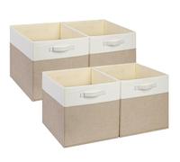 SOCOHOME Fabric Cube Storage Boxes,25x25x25cm Foldable Storage Baskets for Toys Clothes Shelf Nursery Closet(Light Khaki/Creamy White, Set of 4)