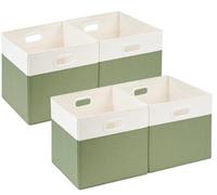 SOCOHOME Fabric Cube Storage Boxes,25x25x25cm Foldable Storage Baskets for Toys Nursery Closet(Green/White, Set of 4)