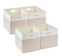 SOCOHOME Fabric Cube Storage Boxes,25x25x25cm Foldable Storage Baskets for Toys Nursery Closet(Light beige/White, Set of 4)
