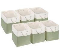 SOCOHOME Fabric Cube Storage Boxes,25x25x25cm Storage Baskets for Toys Shelf Nursery Closet(Green/White, Set of 6)