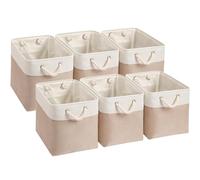 SOCOHOME Fabric Cube Storage Boxes,25x25x25cm Storage Baskets for Toys Shelf Nursery Closet(Light Khaki/White, Set of 6)
