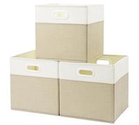 SOCOHOME Fabric Storage Boxes,25x25x25cm Storage Cube, Foldable Storage Baskets for Toys Nursery Closet(Light Khaki/Cream White, 3 Pack)