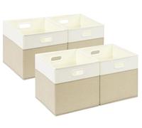 SOCOHOME Fabric Storage Boxes,25x25x25cm Storage Cube, Foldable Storage Baskets for Toys Nursery Closet(Light Khaki/Cream White, 4 Pack)