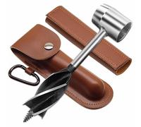 SOCOJE Hand Auger Wrench with Leather Sheath - Bushcraft Hand Auger Wood Drill, 4-Flute Self-Tapping Manual Hand Drill for Camping, Backpacking, Survival & Woodworking - Hardened Steel
