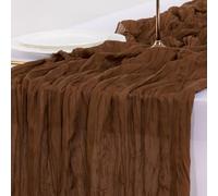 Socomi 10FT Boho Rustic Gauze Table Runner, Brown, 6pcs x 10ft x 65in, Cotton, Solid Pattern, Perfect for Wedding Party, Baby Shower, Fall Decor