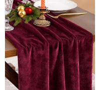 Socomi 4pcs Burgundy Red Velvet Valentine's Day Table Runner Cloth Decor 20 x 120 Inches 10ft Fabric Luxurious Thanksgiving Wedding Runner for New Year Bridal Shower