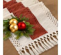 Socomi Boho Table Runner Easter Spring Farmhouse Rustic Dining Kitchen Small Macrame Woven Cotton Linen Coffee Table Runner for Dresser Scarf Home Decor 12x60 inch Terracotta Ivory