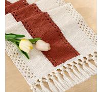 Socomi Boho Table Runner Summer Farmhouse Rustic Dining Kitchen Small Macrame Woven Cotton Linen Coffee Table Runner for Dresser Scarf Home Decor 12x60 inch Terracotta Ivory
