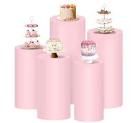 Socomi Cylinder Pedestal Stand Covers Spandex Flexible Display Box Stand Covers for Birthday Party Wedding Baby Shower Decoration- Only Stand Covers Included Set of 5 Pink
