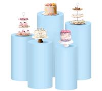 Socomi Cylinder Pedestal Stand Covers Spandex Flexible Display Box Stand Covers for Birthday Party Wedding Baby Shower Decoration- Only Stand Covers Included Set of 5 Blue