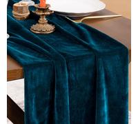 Socomi Peacock Velvet Table Runner 20 x 120 Inches 10ft Table Cloth Fabric Luxurious Cotton Thanksgiving Christmas Wedding Runner for New Year Bridal Shower