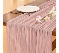 Socomi Pink Cheesecloth Table Runner Summer Boho Rustic Gauze Dusty Pink Farmhouse 120 inch 10FT Cheese Cloth Runner for Wedding Party Baby Shower Birthday Home Decor Holiday Decorations