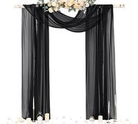 Socomi Wedding Arch Draping Fabric 29" x 20Ft 1 Panel Black Sheer Outdoor Curtain Drapes Extra Long for Wedding Ceremony Birthday Party Decoration