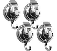 SOCONT Heavy Duty Vacuum Suction Cup Hooks, Matte Black Plated Polished Super Suction for Kitchen Bathroom, 4 Pack