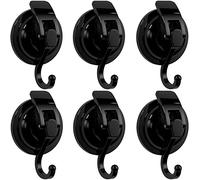 SOCONT Heavy Duty Vacuum Suction Cup Hooks, Matte Black Plated Polished Super Suction for Kitchen Bathroom, 6 Pack