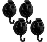 SOCONT Suction Cup Hooks for Shower, Heavy Duty Vacuum Hooks, Black-Plated Polished Easy to Install Super Suction for Kitchen Bathroom Restroom, 4 Pack