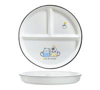 SOCOSY Ceramic 3-Compartment Portion Control Dinner Plate, Divided Dish Platters, 8 Inch, Modern, Couple Cats Pattern, Microwave & Dishwasher Safe