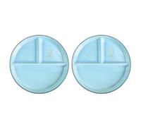 SOCOSY Round Shape Smile Sun Ceramic Divided Plate Dessert Salad Plate Dinner Plate for Portion Control - 8 Inch (Set of 2,Blue)
