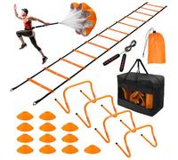 Socpuro Soccer Agility Training Equipment Set, 20ft Speed Ladder, 12 Soccer Cones, 4 Hurdles, Running Parachute, Jump Rope, Basketball Football Soccer Training Equipment