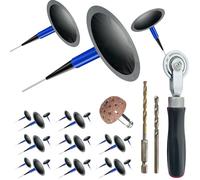 Socpuro Tire Repair Patch Tool Kit Including 24pcs Tire Patch Plugs, Tungsten Buffing Wheel, Tire Patch Roller with 4mm Twist Drill Bits for Vehicle