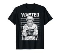 Socrates Corrupting Youth Funny Philosophy Police Mugshot Value Graphic T-Shirt, Men, Black, L