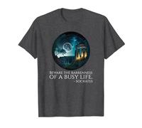 Socrates Philosophy - Beware The Barrenness of A Busy Life T-Shirt, Men, Dark Heather Grey, 4X-Large