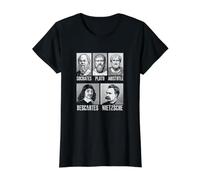 Socrates Plato Aristotle Descartes Nietzsche Philosophy Value Graphic T-Shirt, Women, Black, XL
