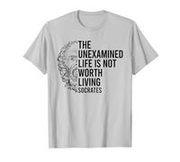 Socrates Quote The Unexamined Life Stoic Philosophy T-Shirt, Men, Silver Grey, XX-Large