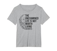 Socrates Quote The Unexamined Life Stoic Philosophy T-Shirt, Women's Plus, Heather Grey, 6X
