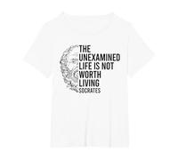 Socrates Quote The Unexamined Life Stoic Philosophy T-Shirt, Women's Plus, White, 3X