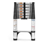SocTone Telescoping Ladder, 12.5 FT Aluminum Lightweight Extension Ladder with 2 Triangle Stabilizers, Heavy Duty 330lbs Max Capacity, Multi-Purpose Collapsible Ladder for RV or Outdoor Work